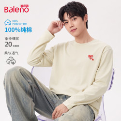 班尼路 100%纯棉长袖T恤-浅米#JPB红桃心 多色可选