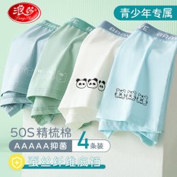 浪莎 儿童内裤男童内裤5A抑菌平角短裤中大童青少年内裤4条装 170 170（160-170cm，80-95斤）