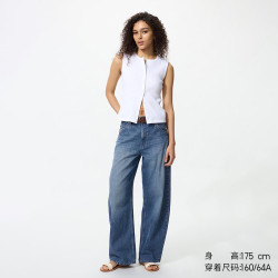 优衣库 宽松廓形牛仔裤/加长款女装男装弯刀镰刀裤子484807 488700 484807/67海蓝色 27 /160/68A