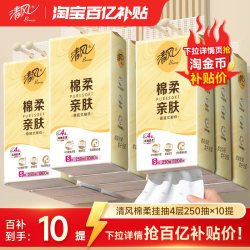 清风 棉柔亲肤 悬挂式抽纸 4层*250抽*10提(170*132mm)
