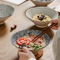 88VIP：竹木本记 釉下彩陶瓷8英寸日式斗笠面汤碗家用餐具微波炉可用蓝纹