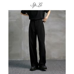 SP.LI SPLi三本针西裤黑色垂感宽松直筒休闲西裤男夏季阔腿百搭西装裤