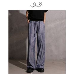 SP.LI SPLi渐变雾霾天丝麻垂坠感宽松直筒休闲裤男夏阔腿长裤