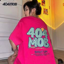 404MOBGANG 404MOB荆棘logo美式复古印花个性T恤男短袖ins潮流潮牌情侣打底衣