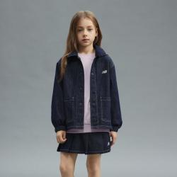 new balance nb童装女大童宽松蓝色时尚百搭牛仔外套帽子可拆卸