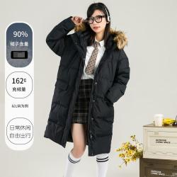 new balance 连帽中长款羽 绒服女装上衣休闲舒适时尚日常保暖毛领女式外套