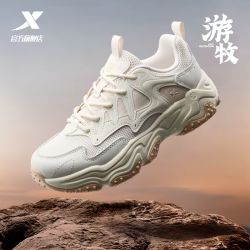 特步 游牧休闲鞋女厚底增高百搭潮流休闲透气老爹鞋女