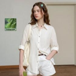 FOREVER 21 含天丝薄款翻领白衬衫女26夏新款宽松遮肉休闲上衣