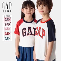 Gap 大小童同款男女童春季新款纯棉撞色圆领短袖T恤