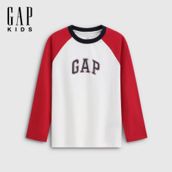 Gap 男女童早秋logo印花撞色插肩袖长袖T恤