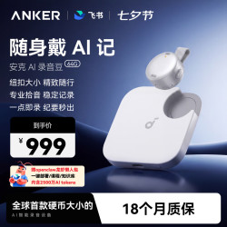 Anker 64G安克AI飞书录音豆 随身便捷智能录音笔 专业转文字会议纪要记录神器 钛空银