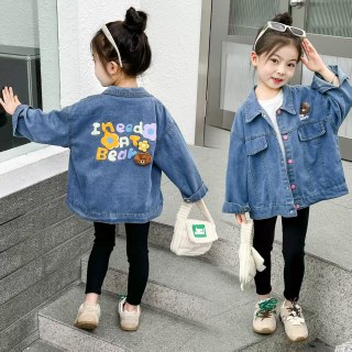 退货运补春秋款可爱小熊外套女童宝宝牛仔衬衫中小童洋气百搭上衣