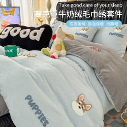 唐裔 冬季加厚款牛奶绒床上四件套卡通儿童毛巾绣珊瑚绒被罩床单三件套