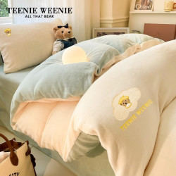 TEENIE WEENIE TeenieWeenie小熊牛奶绒三四件套加绒加厚珊瑚法兰绒单件被套