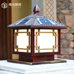 JIEGUANG 窗花太阳能庭院灯柱头灯家用花园别墅大门口柱子灯户外防水围墙灯