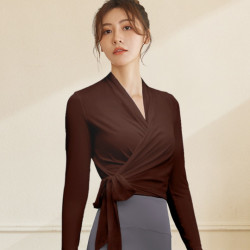 新款瑜伽服罩衫秋冬宽松外搭绑带开衫长袖上衣女
