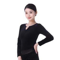 形体训练舞蹈广场日常女上衣优雅气质丝绒长袖黑色修身质感066C