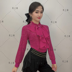 虎哥舞服花边亮片长袖连体显瘦长袖舞服跳舞气质时尚2213