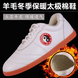乔尚 太极鞋男女牛筋底牛皮冬季加绒加厚太极拳运动训练比赛软底鞋