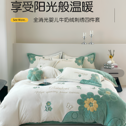 A类/母婴加绒加厚牛奶绒四件套刺绣防静电双面绒保暖绣花床上用品
