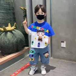 哪吒衣服2025新款男童夏季套装宝宝夏装时髦儿童短袖短裤套装-k