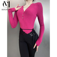 美辰单品原创设计黑色拉丁长袖四叶草扣女拉丁舞服秋冬秋冬舞蹈服