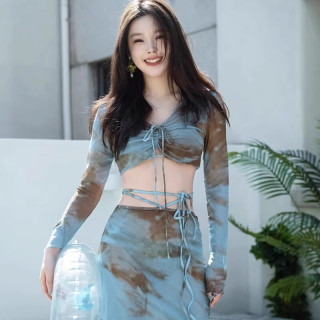 美亦舒四件套沙滩美拉德显白性感裙摆泳装保守遮肚防晒泡显瘦泳衣