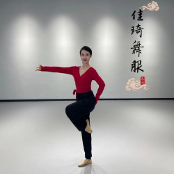 中国古典舞 国风形体服修身系绳显气质舞蹈长袖 上衣