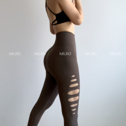 MIUIIO针织破洞微蜜桃高腰长裤女健身裤