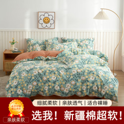 美式春秋印花轻加厚磨毛欧式床上四件套床品1.8m床样板房棉四件套