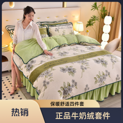 冬款加绒加厚牛奶绒简约印花亲肤保暖双面绒 四件套