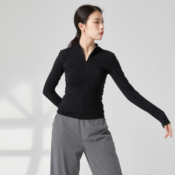共妍 现代舞蹈练功服女式紧身长袖上衣黑色表演教师训练瑜伽艺考新款