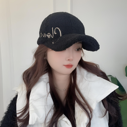 加绒加厚流光风刺绣字母棒球帽女保暖防寒毛绒鸭舌帽子