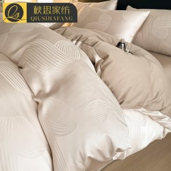 秋思 轻奢高级感纯棉床上四件套100全棉贡缎提花被套床品简约床单床笠4