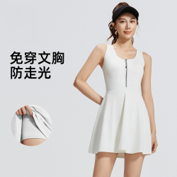 防走光运动裙户外连体拉链网球裙跑步健身羽毛球女士连衣裙无袖