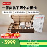 京东京造 2026新婉枫实木床天然橡胶木 主卧双人床胡桃色1.8×2米+床垫套装