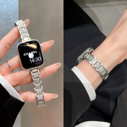 图形 适用iwatch9表带S8金属苹果s9手表8新款se高级S7女满天星镶钻细款