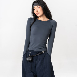 瑜伽服长袖圆领跑步健身服户外速干紧身显瘦上衣2527