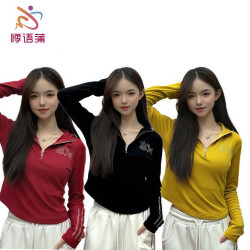 秋冬新款广场舞半拉链袖子镶钻长袖修身百搭上衣C225