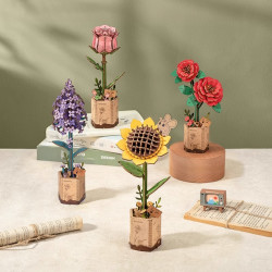ROKR 木艺繁花木质diy手工拼装模型玫瑰花积木玩具送女生节日礼物