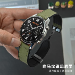 适用华为GT5/gt4疯马纹表带watch4pro荣耀硅胶贴皮GT3GT2磁吸男女