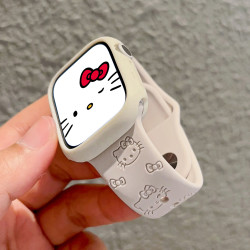 可爱KT猫硅胶运动表带适用applewatch苹果手表S10 98765432代SE女