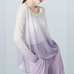 舞蹈上衣练功服纱衣渐变长袖女古风演出服古典舞蹈服上衣显瘦外搭