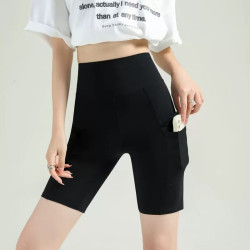 澜势力 A2313夏季女外穿运动短裤骑行带口袋五分裤收腹健身瑜伽紧身裤