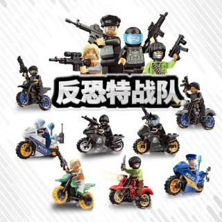 警匪同款新年礼物8款摩托车积木特警警车反恐全新升级版益智玩具