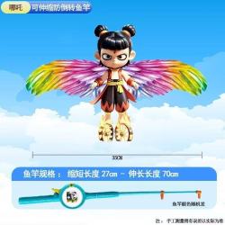 新款儿童动态哪吒风筝手持钓鱼竿风筝卡通迷你仿真风筝翅膀抖动