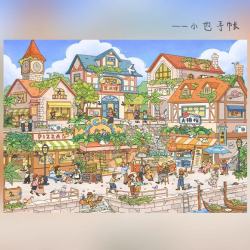 小也手帐[海滨小镇]A4超大版3D立体造景贴纸特油双透亮膜DIY贴画
