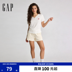 Gap 女装早秋纯棉logo刺绣V领爱心捏褶短袖上衣858936 白色 S (160/84A)亚洲尺码