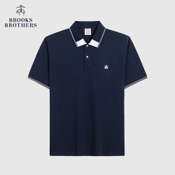 Brooks Brothers 男士拼接领口休闲Polo衫 藏青色 S