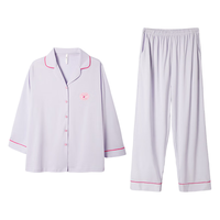 安之伴 茶多酚抑菌防螨 100%棉 女士睡衣家居服套装 A雾紫 XL